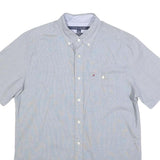 TOMMY HILFIGER Mens Blue Button-Down Short Sleeve Shirt S Cotton Classic Fit