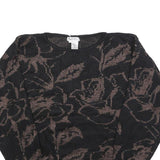 CAMPUS CLASSICS Womens Black Brown Floral Patterned Wool Blend Jumper L Comfort