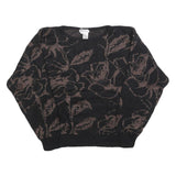 CAMPUS CLASSICS Womens Black Brown Floral Patterned Wool Blend Jumper L Comfort