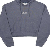 ELLESSE Womens Blue Pullover Hoodie UK 8 Cotton Blend Cropped Drawstring Hood
