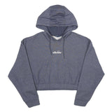 ELLESSE Womens Blue Pullover Hoodie UK 8 Cotton Blend Cropped Drawstring Hood