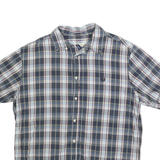 CHAPS Mens Blue & White Check Shirt XL Cotton Blend Button Collar Casual