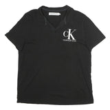 CALVIN KLEIN JEANS Mens Black Short Sleeve CK Logo Cotton Polo Shirt XL Classic
