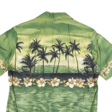 BISHOPS BAY Mens Green & Beige Hawaiian Shirt S Floral Cotton Blend Relaxed Fit