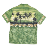 BISHOPS BAY Mens Green & Beige Hawaiian Shirt S Floral Cotton Blend Relaxed Fit