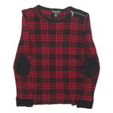 LAUREN RALPH LAUREN Womens Red & Black Check Printed Long Sleeve Crew Neck Top M