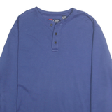 CHAPS Mens Blue Henley Neck L Cotton Blend Pullover Sweatshirt Casual