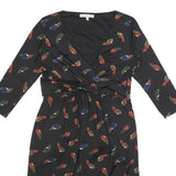 LAURA ASHLEY Womens Black Feather Print Wrap Dress Polyester Blend UK 12 Long