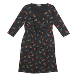 LAURA ASHLEY Womens Black Feather Print Wrap Dress Polyester Blend UK 12 Long
