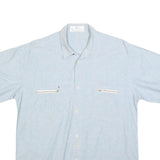 PRO MODA Mens Light Blue Cotton Blend Short Sleeve Shirt L Pockets Casual