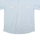 PRO MODA Mens Light Blue Cotton Blend Short Sleeve Shirt L Pockets Casual