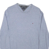 TOMMY HILFIGER Mens Grey Plain Cotton Blend Jumper Crew Neck Basic Knit M Casual