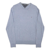 TOMMY HILFIGER Mens Grey Plain Cotton Blend Jumper Crew Neck Basic Knit M Casual