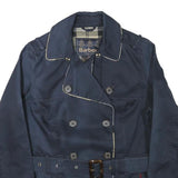 BARBOUR Womens Navy Blue Belted Cotton Blend Double Breasted Jacket UK 12