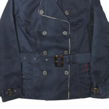 BARBOUR Womens Navy Blue Belted Cotton Blend Double Breasted Jacket UK 12