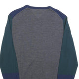 TOMMY HILFIGER Mens Blue & Green Patterned Wool Jumper Crew Neck Basic Knit S