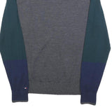 TOMMY HILFIGER Mens Blue & Green Patterned Wool Jumper Crew Neck Basic Knit S