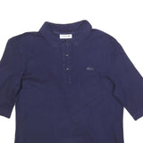 LACOSTE Womens Navy Blue Short Sleeve Plain Polo Shirt L Cotton Blend Casual