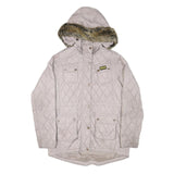BARBOUR INTERNATIONAL Womens Grey Quilted Hooded Jacket M Polyester Blend Zip