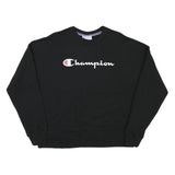CHAMPION Mens Black Crew Neck L Sweatshirt Cotton Blend Logo Classic
