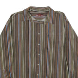 NEVADA Mens Brown & Blue Striped Shirt XL Cotton Long Sleeve Button Casual