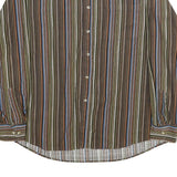 NEVADA Mens Brown & Blue Striped Shirt XL Cotton Long Sleeve Button Casual