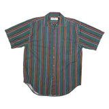 WORLD ISLAND Mens Green & Brown Striped Casual Shirt L Cotton Blend
