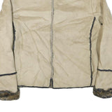 PIZAZZ Womens Beige Suede Zip Jacket XL Faux Fur Trim Casual Warm Outerwear