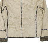 PIZAZZ Womens Beige Suede Zip Jacket XL Faux Fur Trim Casual Warm Outerwear