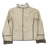 PIZAZZ Womens Beige Suede Zip Jacket XL Faux Fur Trim Casual Warm Outerwear