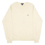 NAUTICA Mens Cream Jumper Plain Crew Neck Basic Knit L Cotton Casual Wear