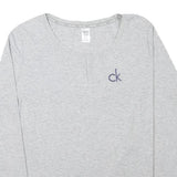 CALVIN KLEIN Womens Grey Henley T-Shirt XL Long Sleeve Round Neck Cotton Blend
