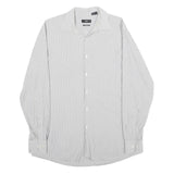 HUGO BOSS Mens White & Grey Striped Shirt L Classic Fit Cotton Formal