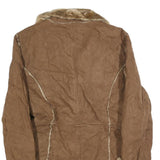 GUES Womens Brown Shearling Jacket L Polyester Button Up Faux Fur Trim