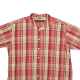 NAUTICA Mens Red Beige Plaid Shirt XL Cotton Blend Casual Short Sleeve