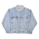 Mens Blue Denim Jacket L Cotton Blend Classic Fit Button Closure Long Sleeve