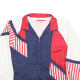 MAGGIE BARNES Womens Red White & Blue Plain Nylon Jacket L Zip Casual Retro