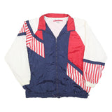 MAGGIE BARNES Womens Red White & Blue Plain Nylon Jacket L Zip Casual Retro