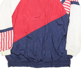 MAGGIE BARNES Womens Red White & Blue Plain Nylon Jacket L Zip Casual Retro