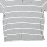TOMMY HILFIGER Womens Grey & White Striped Short Sleeve Polo Shirt M Classic