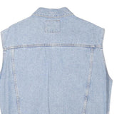 PUEBLO Mens Blue Light Denim Button Jacket M Cotton Blend Sleeveless Casual