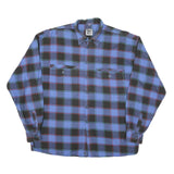 Mens Blue Black Check Shirt L Cotton Long Sleeve Casual Button Pocket