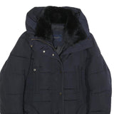 ZARA BASIC Womens Navy Blue Puffer Jacket M Polyester Blend Zip Quilted Warm