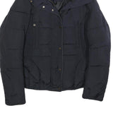 ZARA BASIC Womens Navy Blue Puffer Jacket M Polyester Blend Zip Quilted Warm