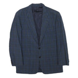 E THOMAS Mens Blue Checked Classic Jacket S Wool Blend Button Closure Stylish