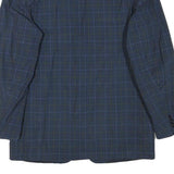 E THOMAS Mens Blue Checked Classic Jacket S Wool Blend Button Closure Stylish