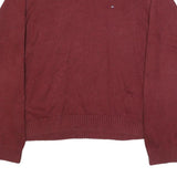 TOMMY HILFIGER Mens Maroon Plain V Neck Basic Knit Jumper XL Cotton Classic