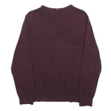 TOMMY HILFIGER Mens Maroon Plain V-Neck Basic Knit Jumper M Classic Cotton