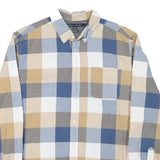 TOMMY HILFIGER Mens Beige & Blue Check Shirt L Cotton Blend Long Sleeve Casual