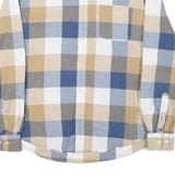 TOMMY HILFIGER Mens Beige & Blue Check Shirt L Cotton Blend Long Sleeve Casual